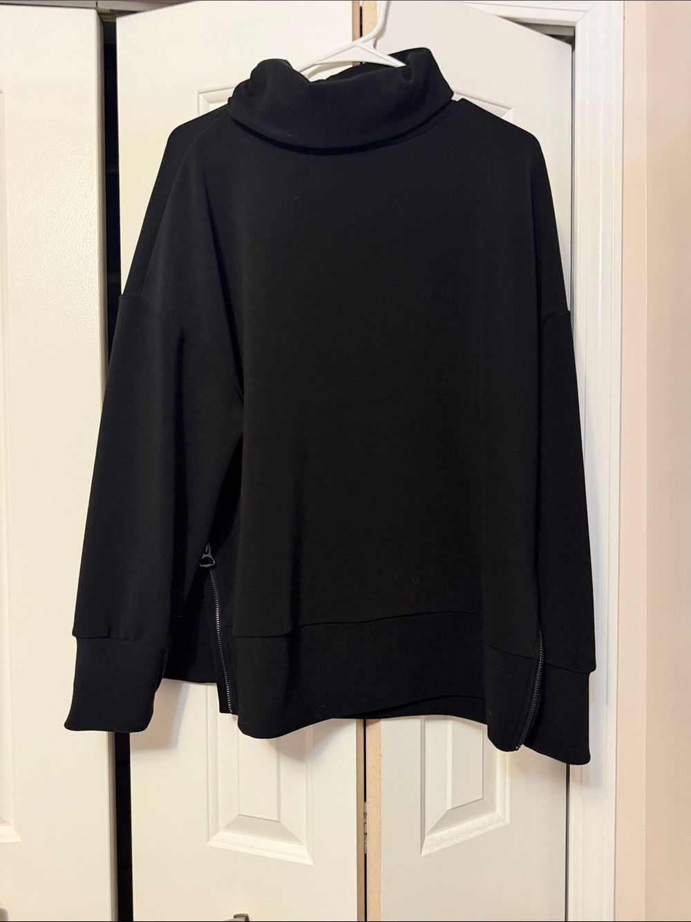 Simply Vera Vera Wang Black Funnel Neck Sweatshirt with Zip Hem Accents